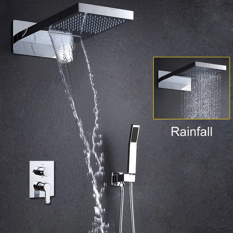 Bathroom Shower Set Wall Mounted Shower Head Rain Douche Waterfall