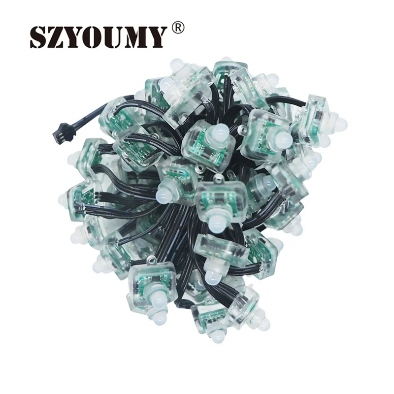 SZYOUMY квадратный Тип DC12V 5 V 12 мм WS2811 светодиодный пиксельный узел свет Смарт модуль rgb полный Цвет 20AWG все черный провод Водонепроницаемый