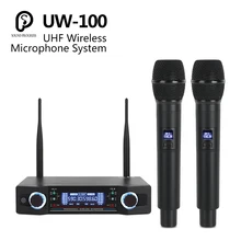 SP UW-100 UHF Professional Dual Wireless Microphone System 2 Channel 2 Handheld Cardioid Mic kit For Karaoke/party/Meeting/Stage SP UW-100 UHF Professional Dual Wireless Microphone System 2 Channel 2 Handheld Cardioid Mic kit For Karaoke/party/Meeting/Stage