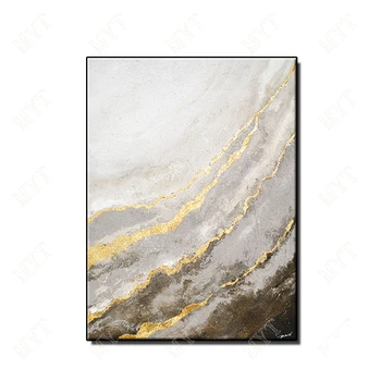 

Free shipping Hand Painted Wall art Picture Abstract gold and gray veins landscape for Living room home decor no framed