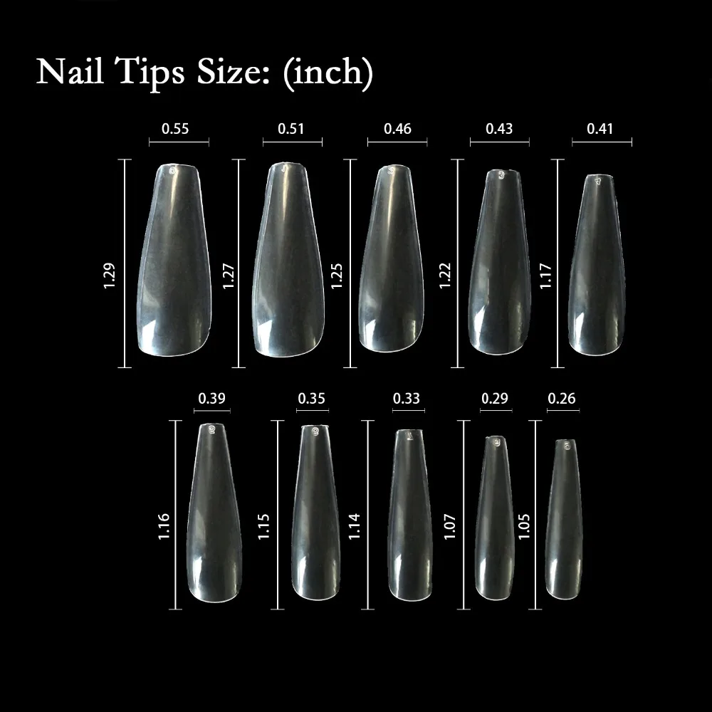 500pcs Nail Art Tips Long Ballerina False Nails Clear Coffin Shaped Fake Nail Finger Beauty Nail Tools UV Gel Salon Acrylic New