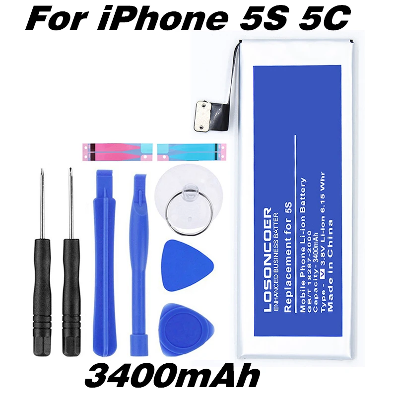 2019 Новое поступление 3400 мАч для iphone 5S Батарея 5C с бесплатным набором инструментов