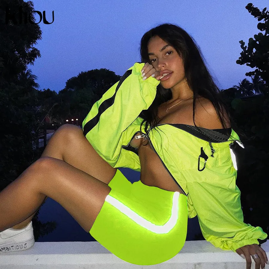 Kliou النساء الأزياء النيون قطعتين مجموعة عاكس مخطط خليط قصيرة خزان أعلى مرونة الخصر نحيل السراويل عارضة وتتسابق Kliou النساء الأزياء النيون قطعتين مجموعة عاكس مخطط خليط قصيرة خزان أعلى مرونة الخصر نحيل السراويل عارضة وتتسابق