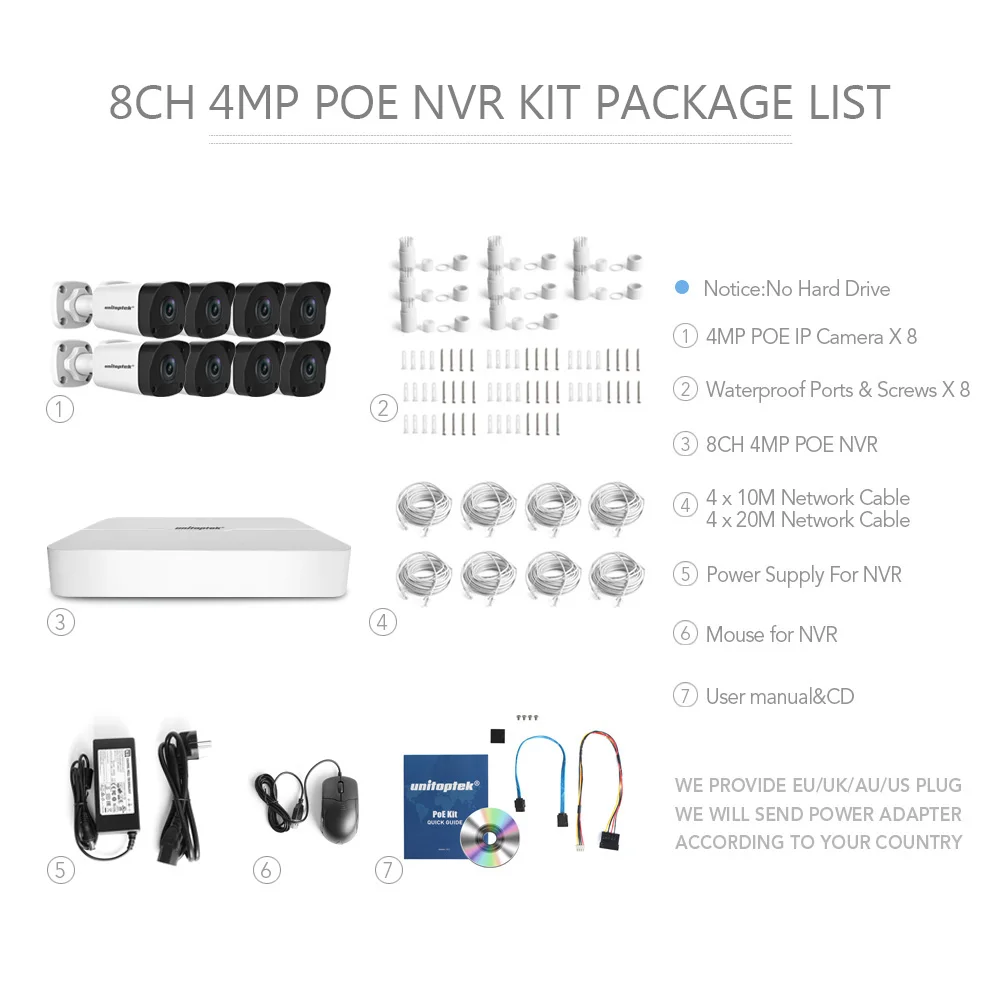 4CH 8CH 4MP POE NVR комплект камер видеонаблюдения H.265 HD 4MP ip-камера безопасности 200 м POE расстояние 52 в комплект системы видеонаблюдения