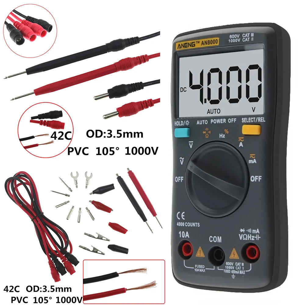 

AN8000 AN8001 AN8002 AN8004 Auto Digital Multimeter Backlight AC/DC Transform Ohm Ammeter Resistance Capacitance Test