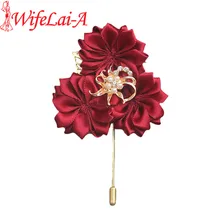 WifeLai-2 шт Золотой Цвет Кристалл Брошь с золотой Заколкой Лист Свадебный букет декоративный бутоньерка для жениха Брошь булавка Выпускной XH1797