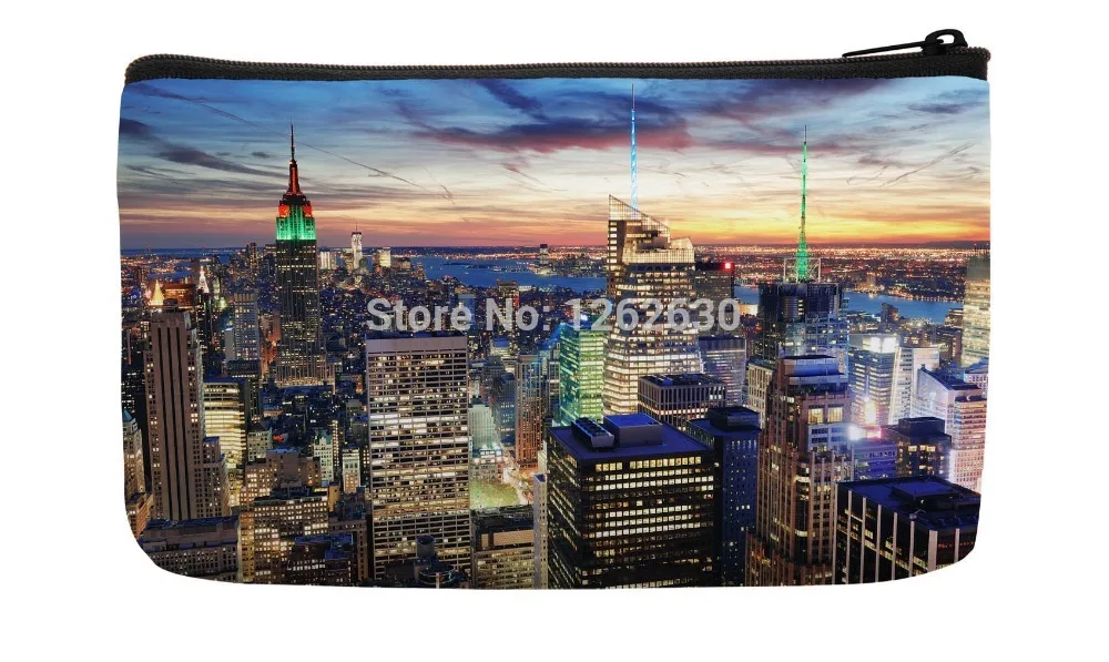 

New York City Night Sunset View Pattern High Quality Print Custom Small Cosmetic Bag Wristlet hand bag