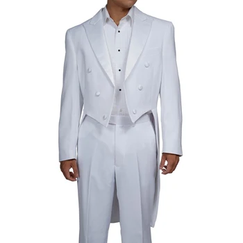 

White Wedding Man Tail Coat 2019 Double Breasted Two Piece Custom Long Men Suits Set Jacket Pants for Groomsmen Party