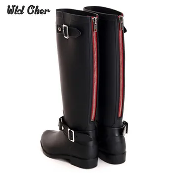 

Charming Punk Style Zipper Tall Boots women's Pure Color Rain Boots Outdoor Rubber Water Shoes For Female 36-41 Plus Size
