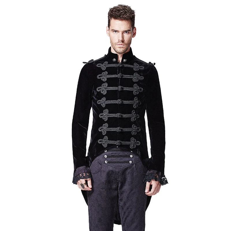 

Steampunk men's retro swallowtail stand single-breasted jacket new woven button swallowtail black jacket