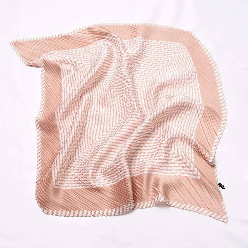 Плиссированный небольшой квадратный шарф, сморщенный Шелковый платок, женский квадратный шарф с принтом, небольшой сморщенный декоративный платок