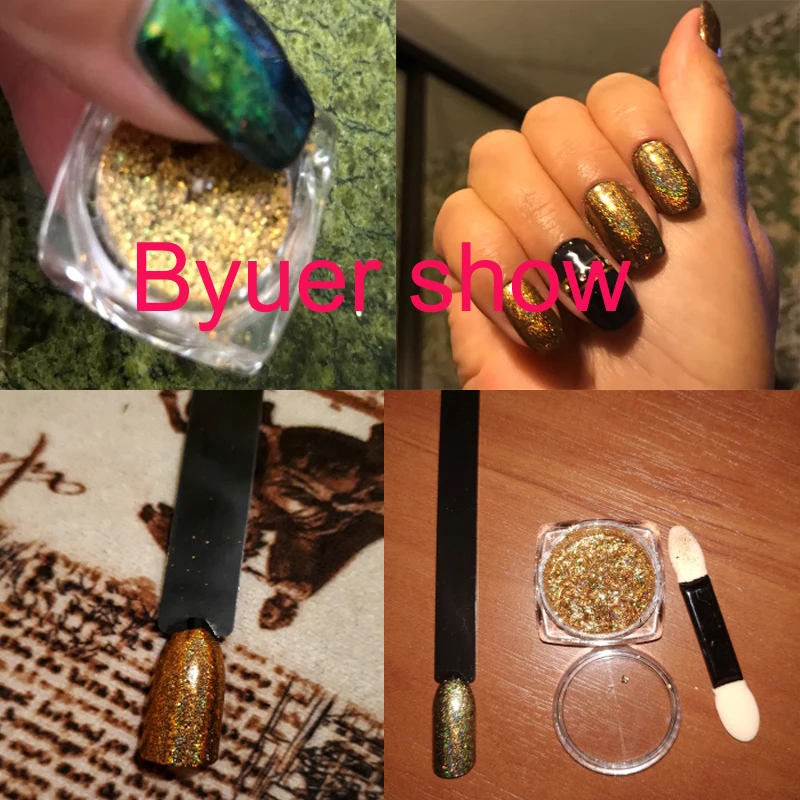

1pcs Holo Nail Glitter Powder Laser 0.2g Gold Mirror Effect Pigment Powder Dust For Nails UV Gel Polish Chrome Glitters Powder #