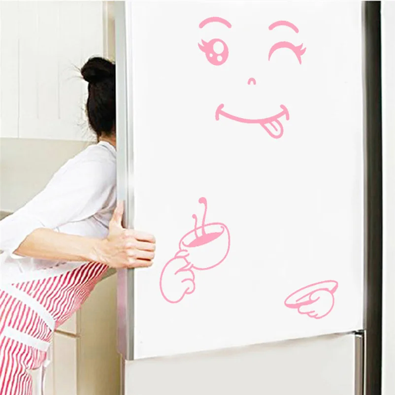 

Cute Sticker Fridge Happy Delicious Face Drink coffee Kitchen Fridge Wall Refrigerator Vinyl Stickers Wall Decal Home Decor N22