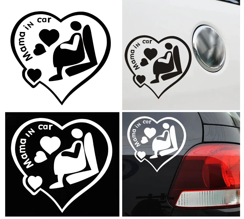 Mama in Car Funny Car Sticker Pregnant Women Vinyl Safety Warn Styling Reflective Decal For Car Rear Windshield Stickers On Cars