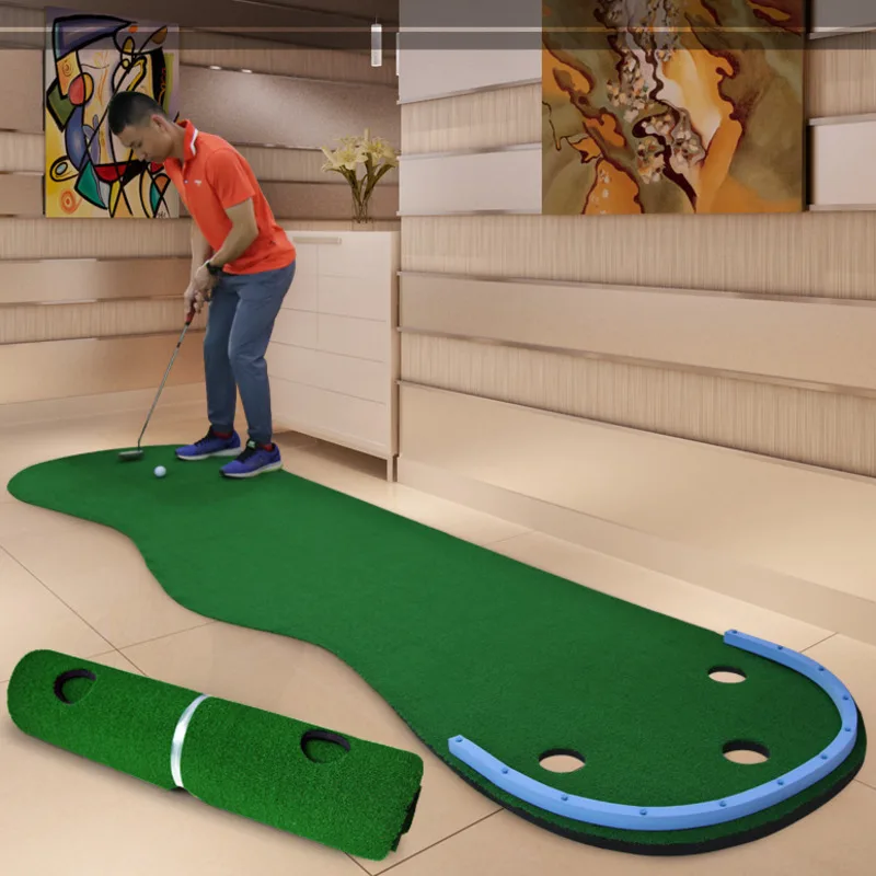 Portable Indoor Mini Golf Green with Golf shafts Golf Putting Trainer Mat Golf Artificial Grass Practice Blanket Golf Set HW106