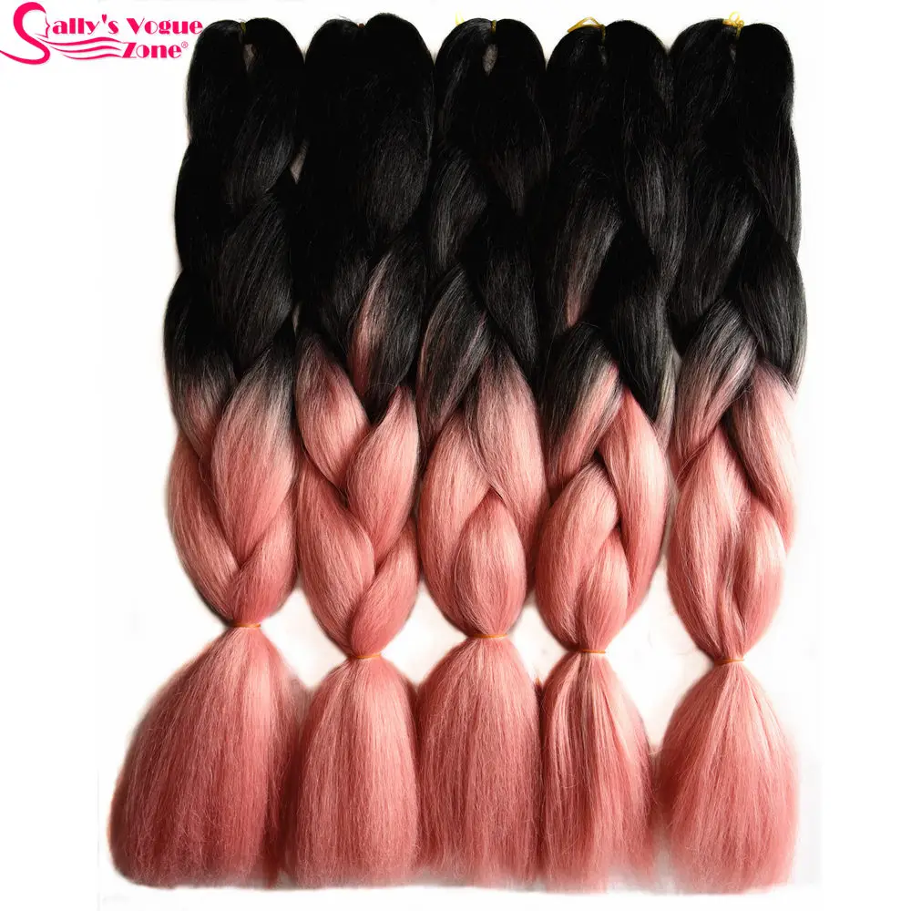 Sallyhair 24inch Ombre Braiding Hair 2 Tone Black Pale Pink Color