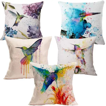 

Pillowcase Birds Cotton Linen Cushion Cover 45*45 Watercolor Painting Decorative Pillows Sofa Home Decor Pillow Cover 40568-2
