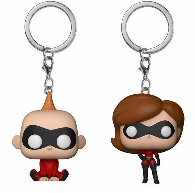 

Hot Movie Incredibles 2 Action Figures Elastigirl Jack Keychain Toys Figure Keychain Key Ring pendant with retail box