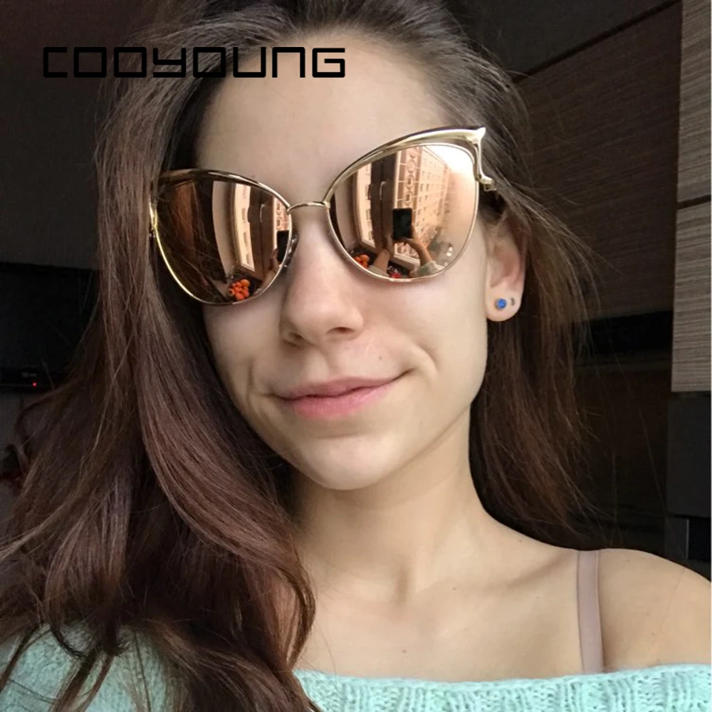 COOYOUNG женские солнцезащитные очки кошачий глаз в оправе из сплава с защитой UV400