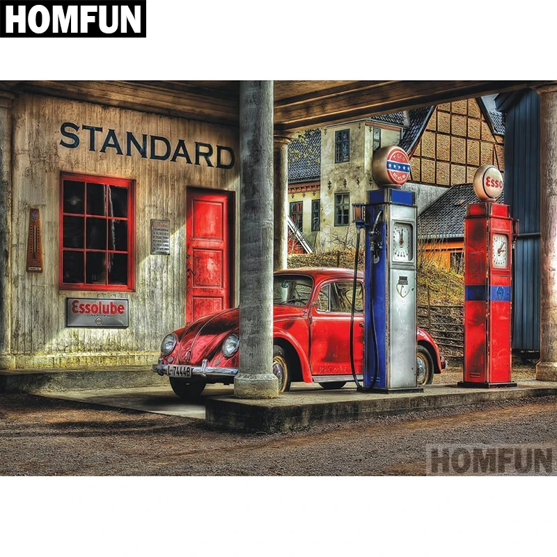 Алмазная 5D картина HOMFUN автомобильная станция с полным напылением ручной работы