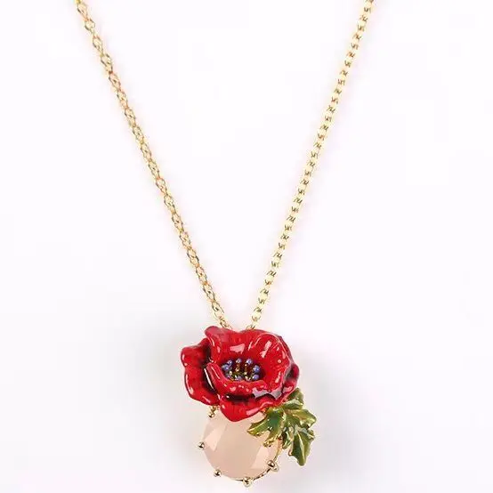 Amybaby роскошный эмалированный глазурь красный цветок, ожерелье серьги-гвоздики регулируемое кольцо бреклет ювелирные изделия для вечерние - Окраска металла: necklace