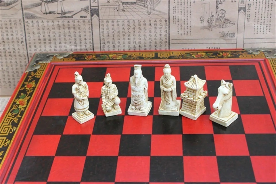 Hot Antique Chess Medium Desktop Stereo Chess Soldiers Resin Chess Pieces Wooden Board High Quality Gift Easytoday