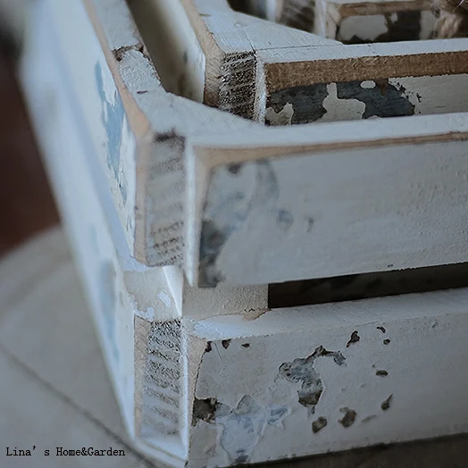 set 3 stack shabby white shallow small wooden storage crates (5)