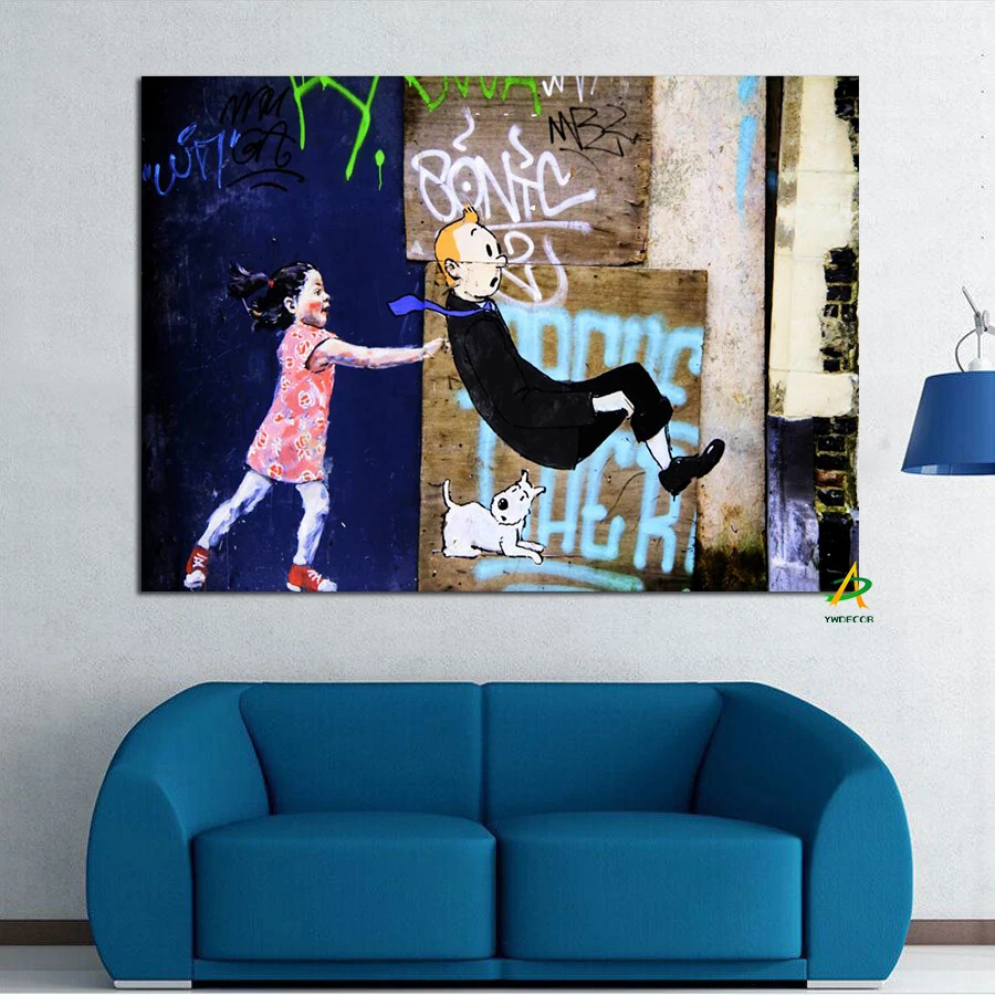 

Father and Daughter Playing Games Belgium Brussels Graffiti Street Art Oil painting Print on Canvas Artistic Cuadros Decoration