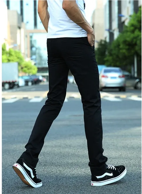Летние прямые повседневные брюки мужские тонкие облегающие длинные брюки летние мужские длинные брюки из хлопка для мальчиков, много цветов - Цвет: Черный