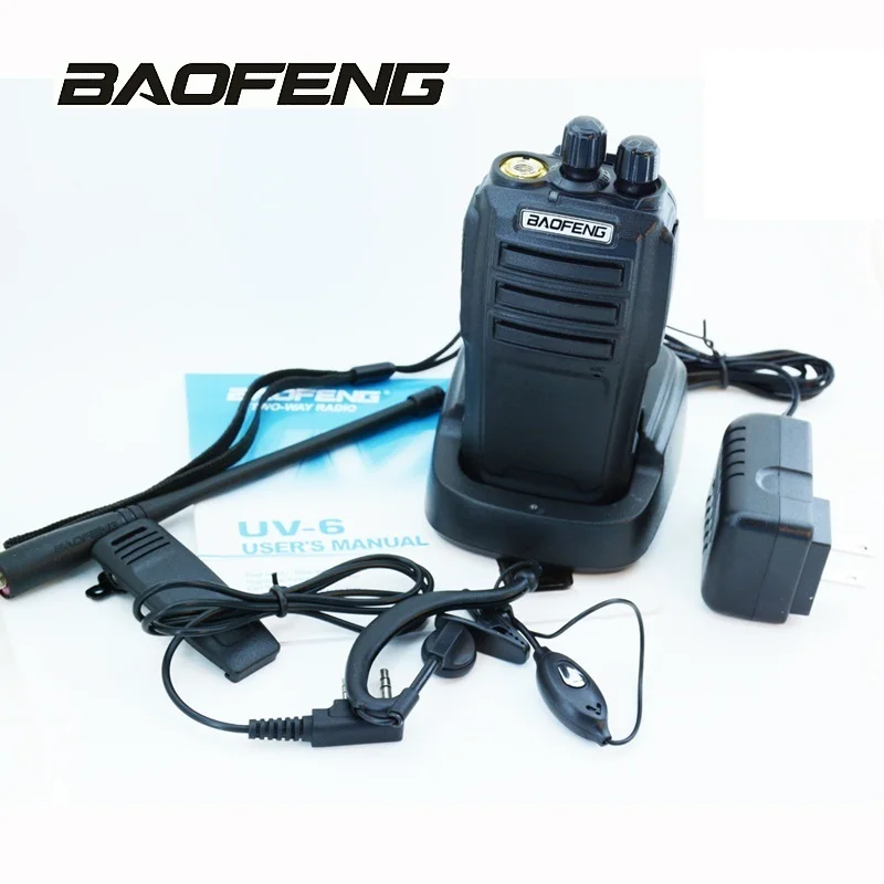 BAOFENG UV 6 ham трансивер 136-174 и 400-480 МГц 8 Вт мощность передачи и PTT гарнитура Walkie Talkie Беспроводная связь