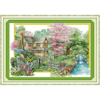

Everlasting Love Flowers Villa Chinese Cross Stitch Kits Ecological Cotton Stamped 11CT 14CT DIY New Year Decorations For Home