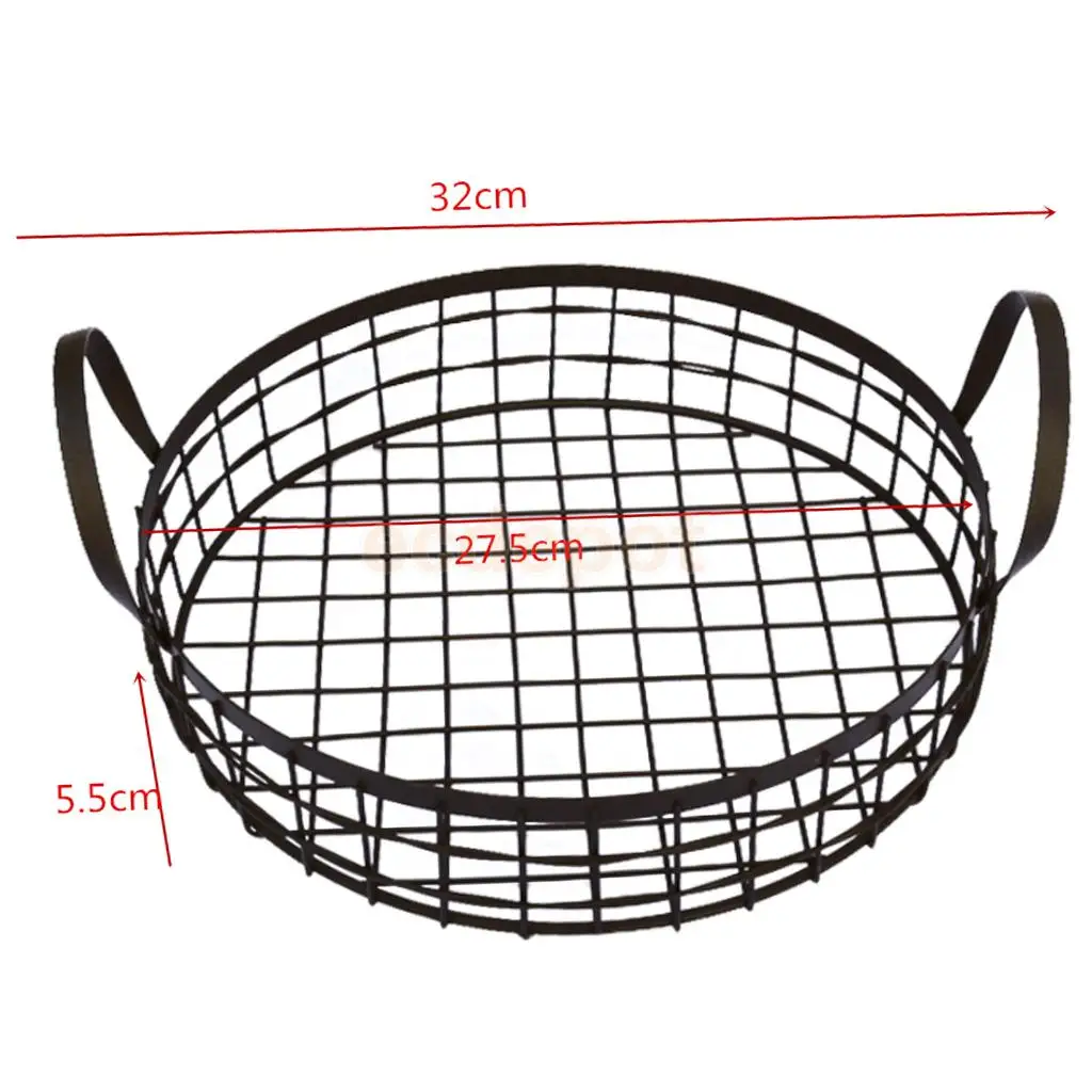 Корзина для фруктов и овощей из черной проволоки, миска для сервировки еды, кухонная Подставка для хранения с ручками, диаметр 27 см, вес 10 кг