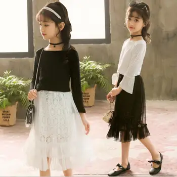 

2019 Korean style girls 2 pcs set ruffles t-shirt+skirt fashion spring girls suit 4-9t B15