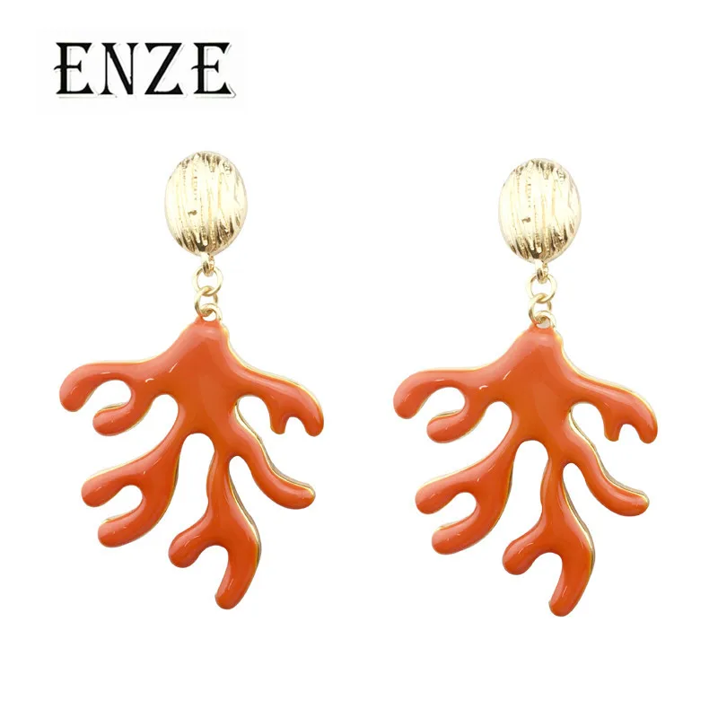 

ENZE red enamel coral fun woman zinc alloy metal earrings fashion 2019 new European and American style party accessories