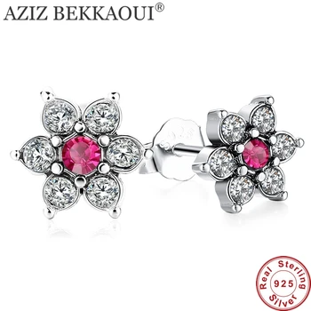 

AZIZ BEKKAOUI 925 Sterling Silver Flower Stud Earrings for Women European Desgin Compatible with Pan Jewelry Valentine's Gift