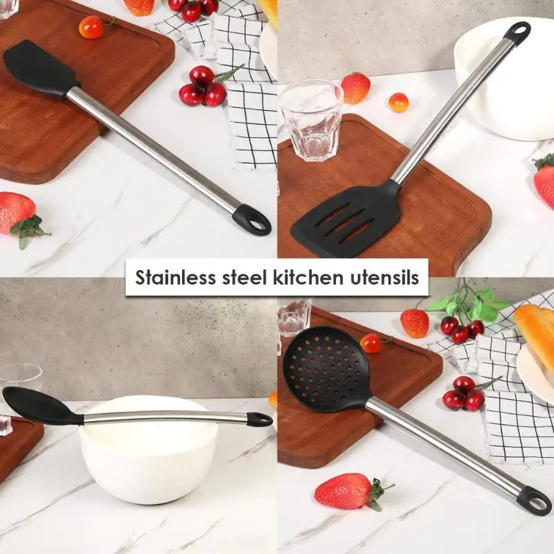 Multifunction Stainless Steel Handle Silicone Kitchenware Scraper Colander Non-Stick Kitchen Cookware Cooking Utensils
