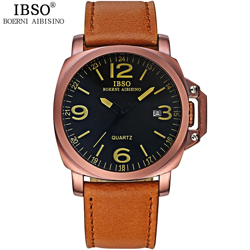 IBSO спортивные часы мужские водонепроницаемые из натуральной кожи ремешок кварцевые мужские s часы Топ бренд класса люкс Календарь Relogio Masculino - Цвет: orange