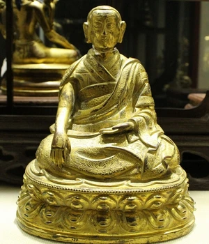 

wholesale factory Old Chinese Tibet Buddhism Temple Bronze 24K Gold Lama Guru Buddha Statue AE1024 AB1025