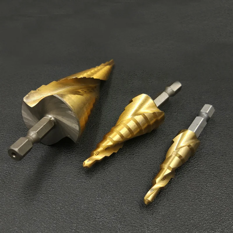 

3 Pcs/Set HSS Spiral Groove Step Drill Titanium Coated Bit Kit for Iron Aluminum Plate Cutting Holes LAD-sale