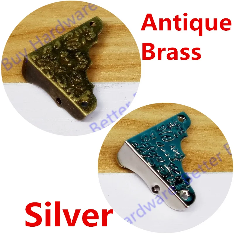 12pcs 37mm Decorative Antique Brass/Silver Jewelry Chest Wine Gift Box Wood Table Picture Frame Corner Protector Guard +Screws