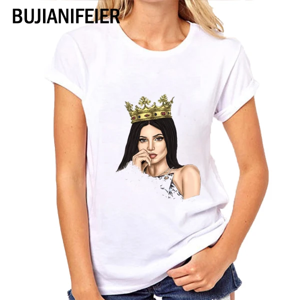 

NEW GIRL SUMMER Girl wearing a crown T shirts Short sleeves for women's wear cartoon printed T-shirt BJN186