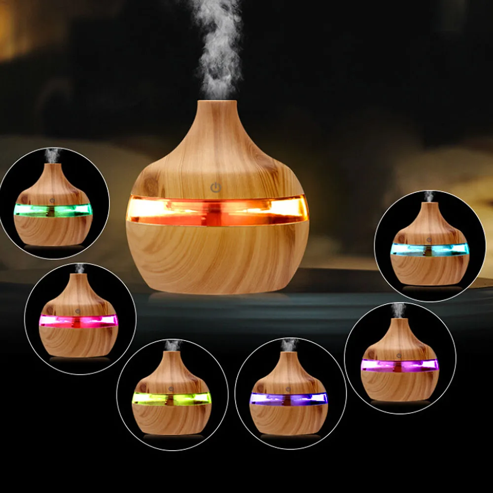 

Wood Grain USB Air Freshener 300ml Aroma Humidifier Aromatherapy 7 Color LED Lights Electric Essential Oil Aroma Diffuser