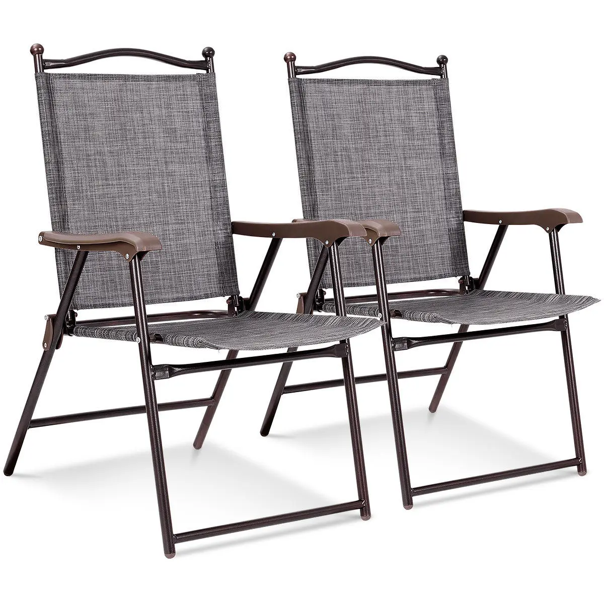 

Costway Set of 2 Patio Folding Sling Back Chairs Camping Deck Garden Beach Gray