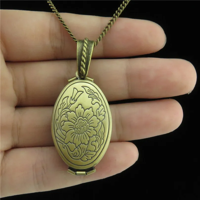 

GLOWCAT B0Q278 Bronze Copper Folding Photo Cameo Base Fit 23x13mm Tray Setting Flower Locket Necklace 24" Jewelry Findings