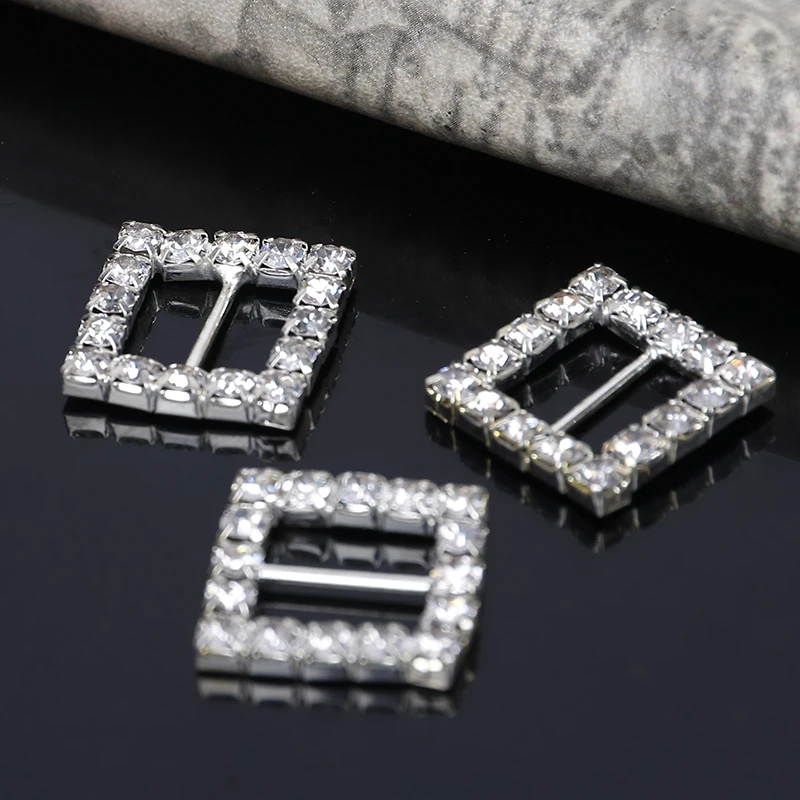 

2016New 100Pcs 15mm Square Wedding Invitation Clear Rhinestone Buckle Diamante Ribbon Slider BK05-BT166