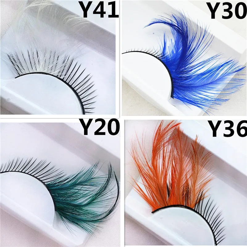 

2017 Hot New 1 Pair Feather False Eyelashes Make up Eye Lash Halloween Xmas Show Masquerade 4 Colors