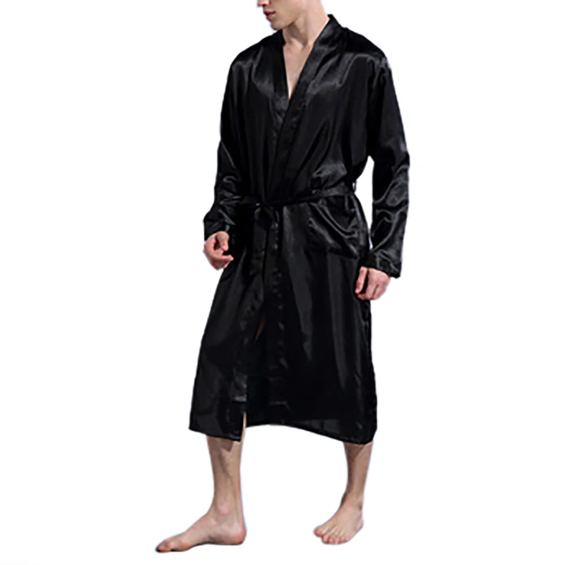 

2019 Summer Bathrobe Men's Silk Cardigan Kimono Robe With Sash Badjas bata hombre szlafrok ropa sexy hombre