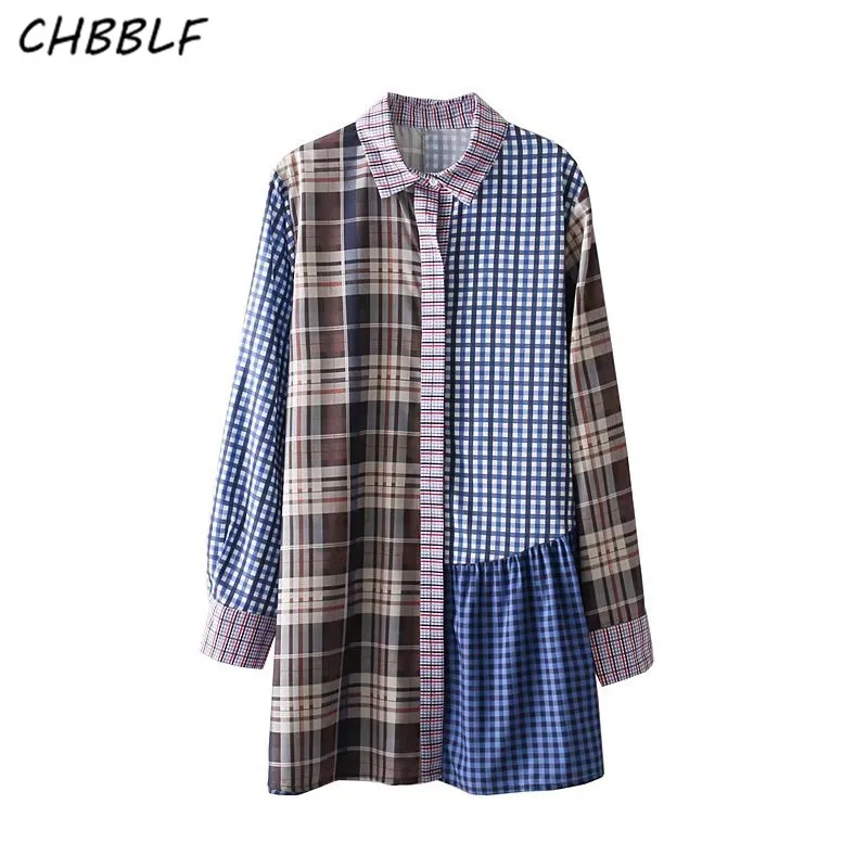 patchwork plaid loose long shirts long sleeve blouse retro female ...