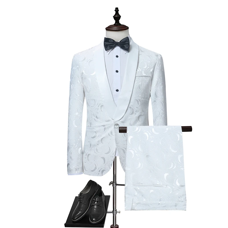  White Mens Tuxedo 2 Piece S M L XL Men Blazer & Pant Spring & Autumn High Quality Mens Set