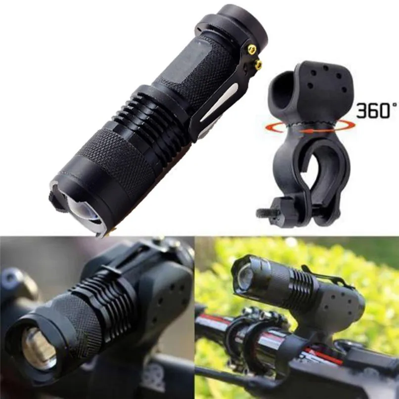 Q5 LED Cycling Bicycle Head Light Flashlight Torch 360 Degrees Mount Clip + 5LED Taillight Bicycle Light Set #2M23 (12)